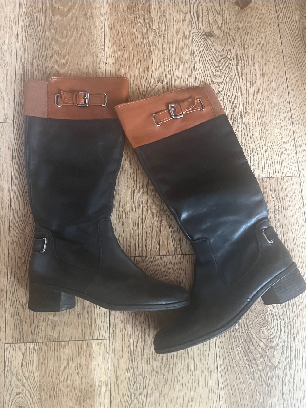 Bandolino Black and Brown Leather Over-the-Knee Riding Boots